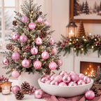 Lunmon 64 Pieces Pink Christmas Ball Ornaments Shiny Pink Xmas Bulbs by Lunmon