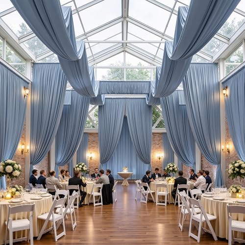2 Panels 5ft(W) x 20ft(H) Dusty Blue Ceiling Drapes for Wedding Parties - Image 2