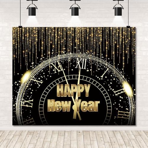 Happy New Year Backdrop 10x8ft New Years Eve Party Supplies Decor Gold Glitter 2026 Countdown Clock Background New Year Banner Family Portraits Decorations Christmas Photo Backdrop - Image 6