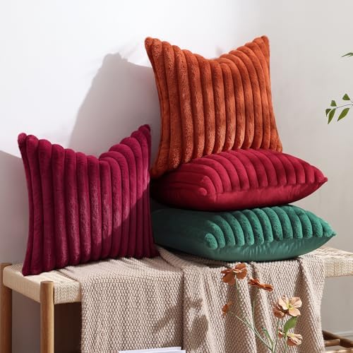 decorUhome Fall Faux Fur Throw Pillow Covers 24x24 Set of 2 Christmas Green - Image 5