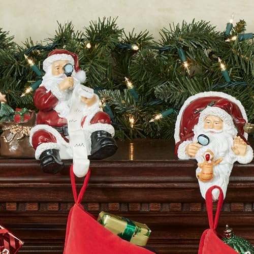 Touch of Class Checking It Twice Christmas Stocking Holder Set of Four Exclusive Holiday Decor | 4 Handpainted Classic Christmas Sculptures Featuring Santa Claus | Decorative Holiday Hook Hanger Set - Image 5