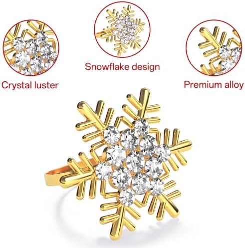 ZeeDix Christmas Gold Snowflake Napkin Rings Set of 24, Napkins Ring for Dinning Table - Rustic Dinner Tables Decoration for Wedding Receptions Christmas Thanksgiving Holiday Party Dinner Parties - Image 3