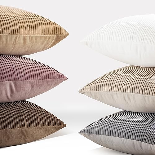 YCOLL Khaki Pillow Covers 26x26 Set of 2 Velvet Striped Pattern - Soft Throw Pillows for Home Decor, Luxury Decorative Pillow Covers for Couch, Bed,Living Room - Image 6