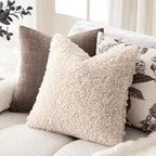 Foindtower Decorative Fuzzy Faux Fur Throw Pillow Covers 24x24 Cream Beige - Image 4