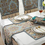 vctops Vintage Luxury Jacquard Damask Floral Table Runners Tea Table Decoration with Multi-Tassels 13"x117" Blue - Image 5