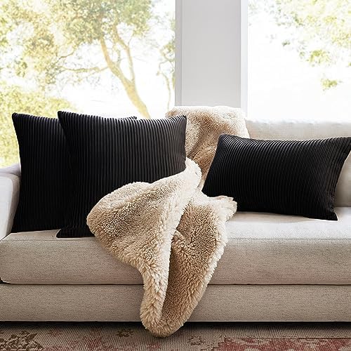 YCOLL Black Pillow Covers 26x26 Set of 2 Velvet Striped Pattern - Soft Throw Pillows for Home Decor, Luxury Decorative Pillow Covers for Couch, Bed,Living Room - Image 4