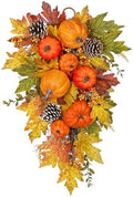 Pumpkin Harvest Teardrop Swag, 23.6 Inch, Mini Pumpkins & Fall Leaves by Arborus