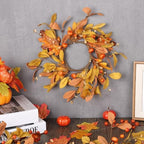 8 PCS 9" Mini Fall Wreaths for Kitchen Cabinets Fall Wreaths for Front Door Autumn Wreath with Golden Eucalyptus Leaves Oak Leaves with Ribbon for Farmhouse Home Wall Window Festival Wedding Decor - Image 2