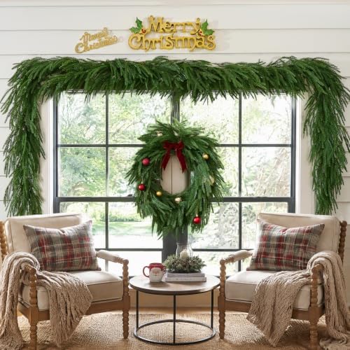 TQRR 2Pcs 9FT Norfolk Pine Garlands, Realistic Greenery Christmas Garland - Image 6