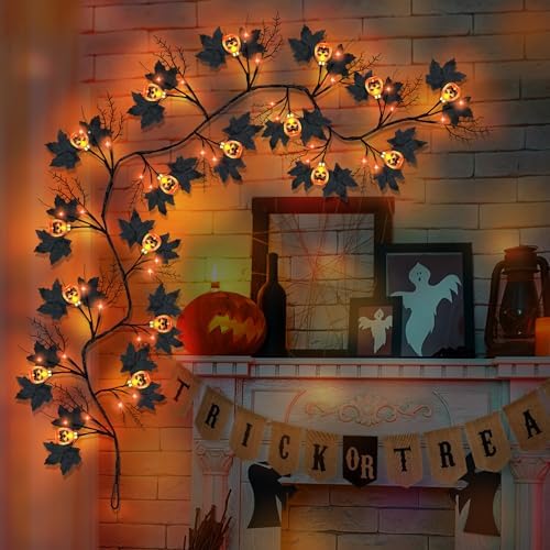 9FT 72 LED Halloween Willow Vine Twig Decor Black Halloween Garland with Pumpkin & Orange Lights, 8 Modes Waterproof Battery Operated Halloween Lights Indoor Halloween Decorations for Home Wall Table - Image 4