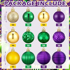 Lunmon 72 Pcs Mardi Gras Christmas Ornaments Green Gold Purple Baubles - Image 3
