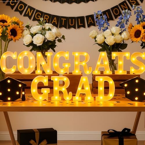 Honoson 14 Pcs Congrats Grad Lights up Sign with 2 Cap Lights Party by Honoson