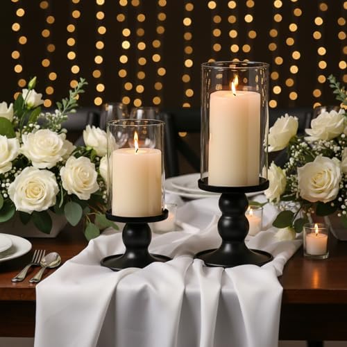 NITIME 4Pcs Hurricane Candle Holder for Pillar Candles, Black Candle Holders with Clear Glass Sleeve for Table Centerpieces,Pillar Candle Holders for Home Decor, Wedding, Holiday and Party Decor - Image 5