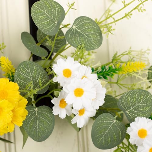 Summer Wreath for Front Door, 22 in Yellow White Daisy - Image 7