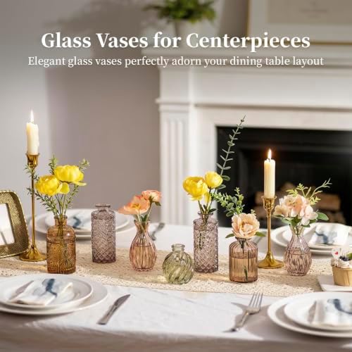 Glasseam Glass Bud Vases for Flowers: 10Pcs Amber Vintage Small Vases Set - Image 6