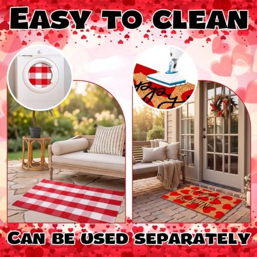 Moucuny 2 Coir Outdoor Mat,Non Slip, 24'' X 35'',16'' X 28'', Happy Valentine - Image 4