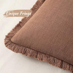 MIULEE Boho Linen Fringe Decorative Fall Throw Pillow Covers Brick 20x20 - Image 2