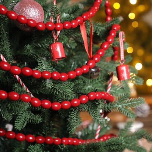 Fairysandy 39.3 ft Christmas Wood Bead Garland Cranberry Red Wooden Beads - Image 5