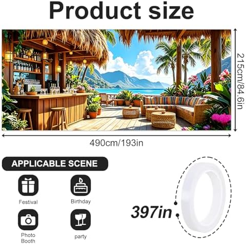 ANNA QUEEN 7x16 ft Garage Door Banner,Reusable Large Outdoor Backdrop for Tropical,Patriotic,Graduation and Christmas Party Decorations (Tropical Beach Bar) - Image 2