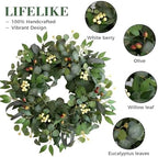 22-24" Eucalyptus Wreaths for Front Door,Spring Summer Fall Autumn Winter Wreaths,Large Eucalyptus Greenery Wreath with Olive Leaves Berries for Front Door Outdoor Farmhouse Decor All Seasons - Image 3