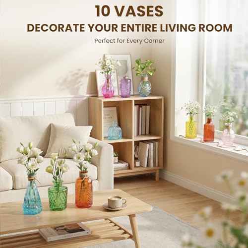 10Pcs Colored Glass Bud Vase Set,Embossed Mini Small Vintage Flower Vases - Image 6
