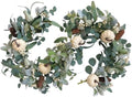 70 Inch Fall White Pumpkin Green Leaves Garland for Front Door, Fall Green Leaves Garland with Berries Pinecone Pumpkin for Indoor Outdoor, Fall Home Decor by Egolot