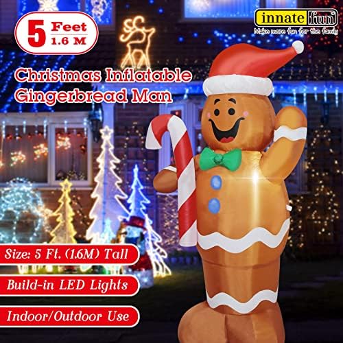 5 Feet Christmas Inflatable Gingerbread Man Yard Decoration Giant Build-in Lighted Inflatable Christmas Gingerbread Man Garden Lawn Yard Decor with Built in Fan and Anchor Ropes - Image 6