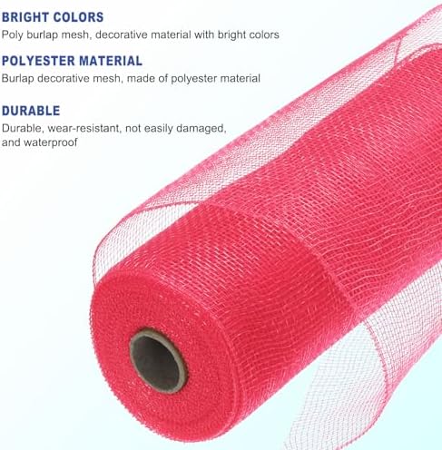 MECCANIXITY 3pcs 10 Inch Poly Burlap Mesh for Wreath, Decorative Mesh Fabric Ribbon 10 Yard for Fall Easter Christmas Flower Bow, Bright Red - Image 3