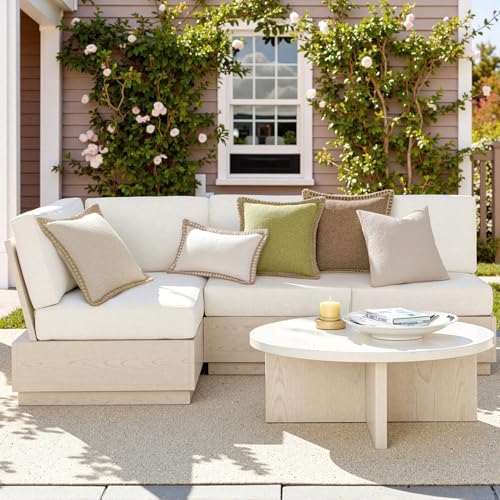 MIULEE Set of 2 Lumbar Linen Burlap Throw Pillow Covers 12x20 Champagne - Image 5