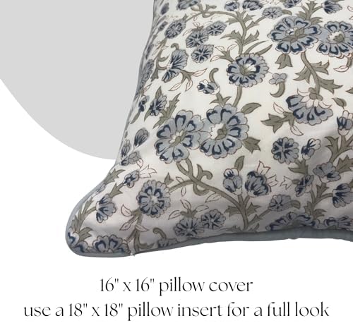 Floral Pillow Covers Blue Set of 2 Pillow Covers 16 x 16 inches Farmhouse Pillow Covers for Couch Bed Bedroom Living Throw Pillow Covers Boho Decorative Pillow Home Decor for Spring - Image 3