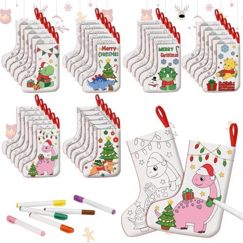 Zhanmai 24 Pcs Color Your Own Christmas Stocking Kit, Dinosaur by Zhanmai