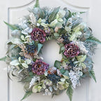 Winter Wreath for Front Door, 24 Inch Christmas Snow Covered Artificial Door Wreath with Purple Peonies, Green Leaves, Pine Cones and Berries, Winter Decor for Indoor or Outdoor - Image 6