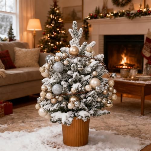 2 Pcs 6 ft Christmas Ball Ornament Garland, Silver, Champagne Gold - Image 3