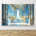 Leowefowa Luxurious Golden Hall Backdrop 10x5ft Glod Handrail Interior Stairway Chandeliers Photography Background for Wedding Blue Gold Palace Banner Masquerade Party Theme Decor Vinyl by Leowefowa