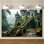Leowefowa Mysterious Castle in The Forest Backdrop 10x6.5ft Ancient Magic Castle Fairy Tale Forest Photo Background Enchanted Forest Vintage Medieval Castle Photography Background Banner Vinyl - Image 2
