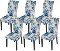 Blue Flower Chair Covers Set of 6,Stretchable Kitchen Dining Room Chair Covers Decorations Removable Washable Dining Chair Slipcovers Chair Protectors for Dining Room & Kitchen by LEIWEIHOPE