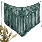 Youngeast Home Decor Leaf Shape Macrame Wall Hanging Woven Tapestry Bedroom Curtain Fringe Garland Banner Living Room Wall Decor Dark Green 39X31 inches - Image 2