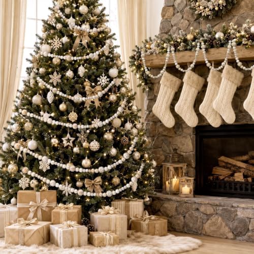Bucherry 4 Pcs Christmas Wood Bead Garland 28.8 Feet, Frost Color - Image 5