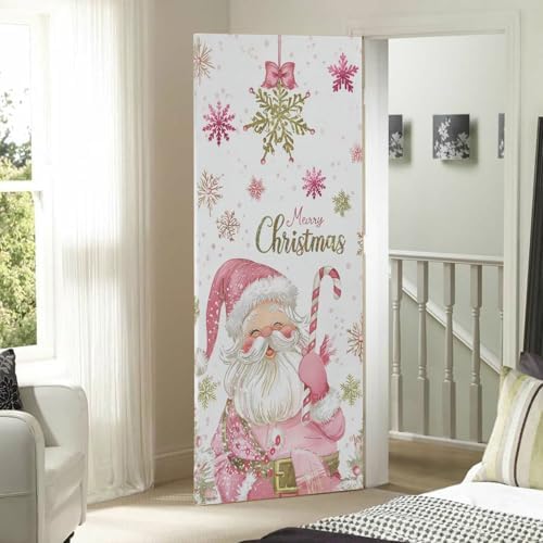Pfrewn Christmas Decorations Door Cover Cute Sweet Pink Santa Claus Front Door Backdrop Banner Winter Holiday Garage Door Sign for Home Indoor Outdoor Party Supplies 36x98 in - Image 7