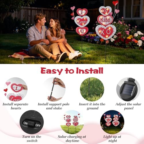 Lewondr Valentine's Day Decorations Outdoor, Metal Solar Pathway Lights - Image 6