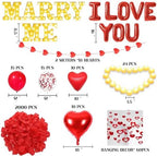 Marry Me Light Up Letters Proposal Decorations, 7Pcs 8.5" Marry Me Sign, 24Pcs Flameless Candles 2000Pcs Red Fake Rose Petals 8Pcs I Love You Letter Balloons 55Pcs Latex Heart Balloon Valentine's Day - Image 3