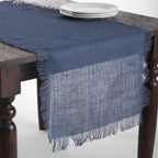 Fennco Styles Mari Sati Fringed Burlap Rectangular Navy Blue Table Runner 20" W x 70" L - 100% Jute Table Runner for Everyday Use, Banquets, Family Dinner, Special Events and Home Décor by FenncoStyles