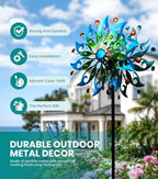 87" Large Solar Wind Spinners Outdoor, Peacock Metal Garden Decor - Image 6