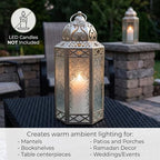 Vela Lanterns Decorative Indoor Candle Holder Table Centerpieces - Moroccan Hanging Outdoor Patio & Porch Home Decor, Turkish Lamp for Wedding, Ramadan (Large 12", White Gold) - Image 4