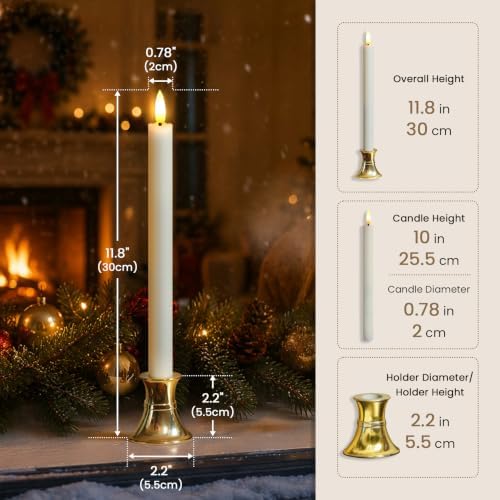 Flameless Taper Candles with Gold Holders & Sensor Dusk to Down - Image 3