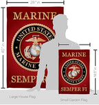Marine Corps Garden House Flag - Set Armed Forces USMC Semper Fi United State American Military Veteran Retire Official - Decoration Banner Small Yard Gift Double-Sided Made In USA 28 X 40 - Image 2