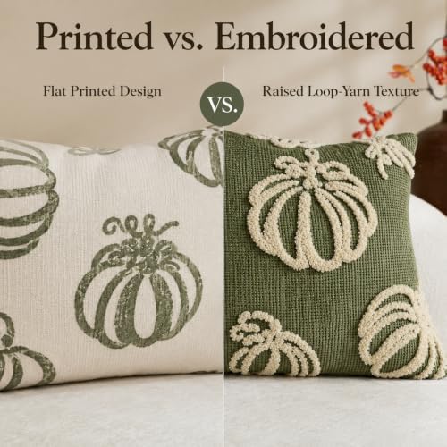Embroidered Fall Throw Pillow Covers,12x20 Inch Set of 2,Green - Image 4