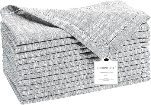 Cotton Clinic 12 Pack Farmhouse Style Slub Textured 18x18 Cloth Dinner Napkins, 100% Cotton for Everyday Use and Events - Soft and Durable Cocktail Napkins, Wedding Dinner Napkins, Grey by CottonClinic