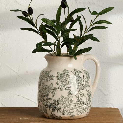 Ceramic Vintage Flower Vase, Utensil Holder, Chinoiserie Decorative Vase Decor Rustic Farmhouse Retro Floral Vases for Table Bookshelf Mantel Kitchen Living Room Office - 6.7” Gray 016 - Image 6