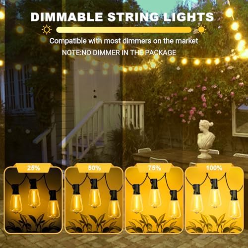 LAMPHOME 2-Pack 26Ft ST38 Outdoor String Lights, Warm Yellow Edison LED Patio Light with 12+1 Shatterproof Bulbs, Waterproof for Bistro Christmas Party Garden Decor - Image 3